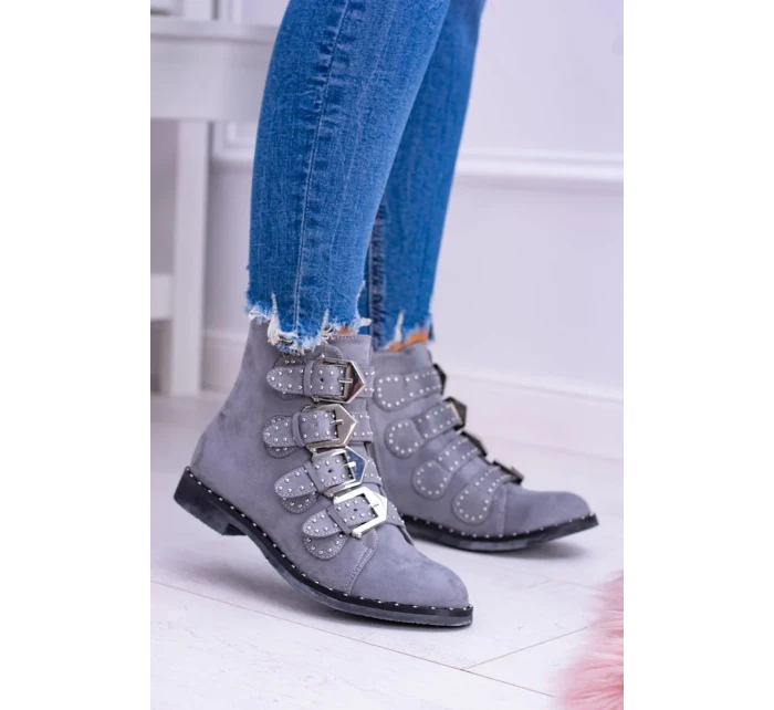 Lu Boo tmavě šedé semišové kotníkové boty Virginia Rock Star