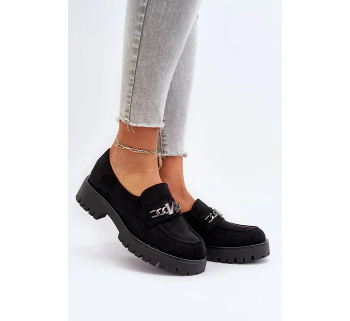 Dámské semišové mokasíny s ozdobou, černá, Loraleima