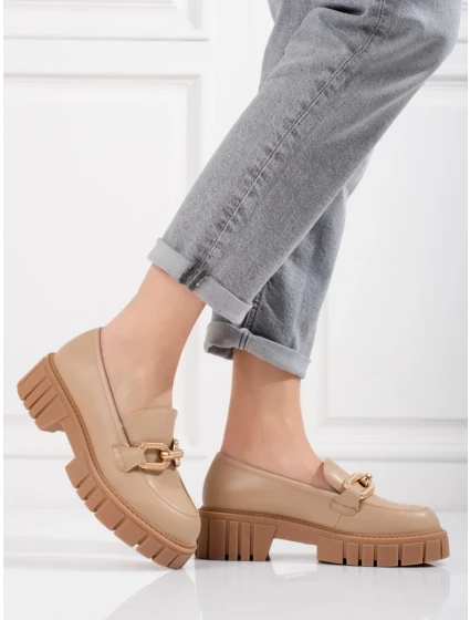 Moderní hnědé  polobotky dámské na plochém podpatku