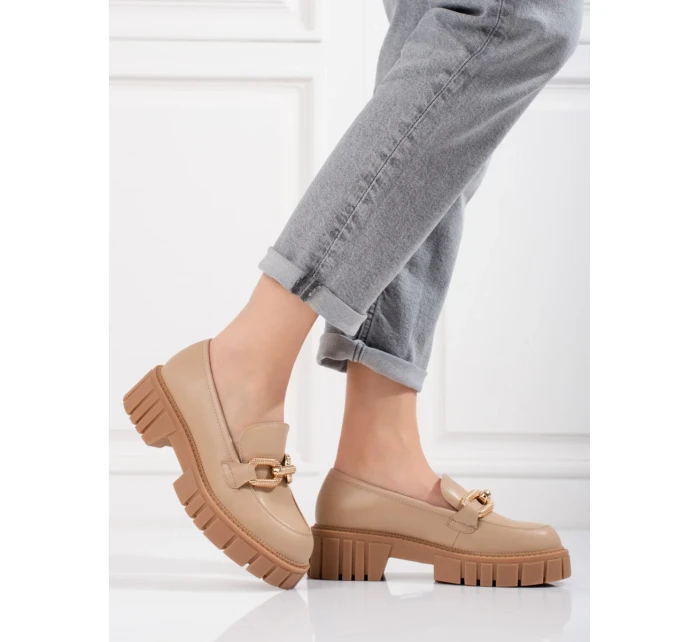 Moderní hnědé  polobotky dámské na plochém podpatku