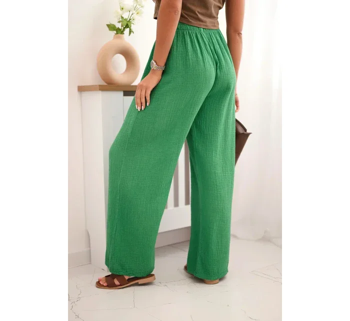 Mušelínové kalhoty se širokou nohavicí zelený