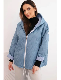 Dámská jarní prošívaná bunda s kapucí a jeansovým zipem, jeansová