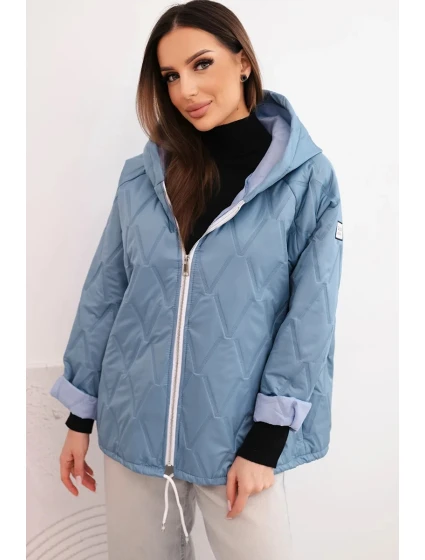 Dámská jarní prošívaná bunda s kapucí a jeansovým zipem, jeansová Dámská jarní prošívaná bunda s kapucí a jeansovým zipem, jeansová