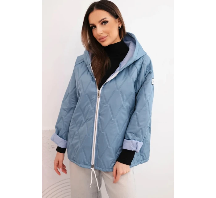 Dámská jarní prošívaná bunda s kapucí a jeansovým zipem, jeansová Dámská jarní prošívaná bunda s kapucí a jeansovým zipem, jeansová