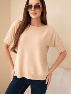 Dámský svetr z viskózy s krátkým rukávem světle camelový