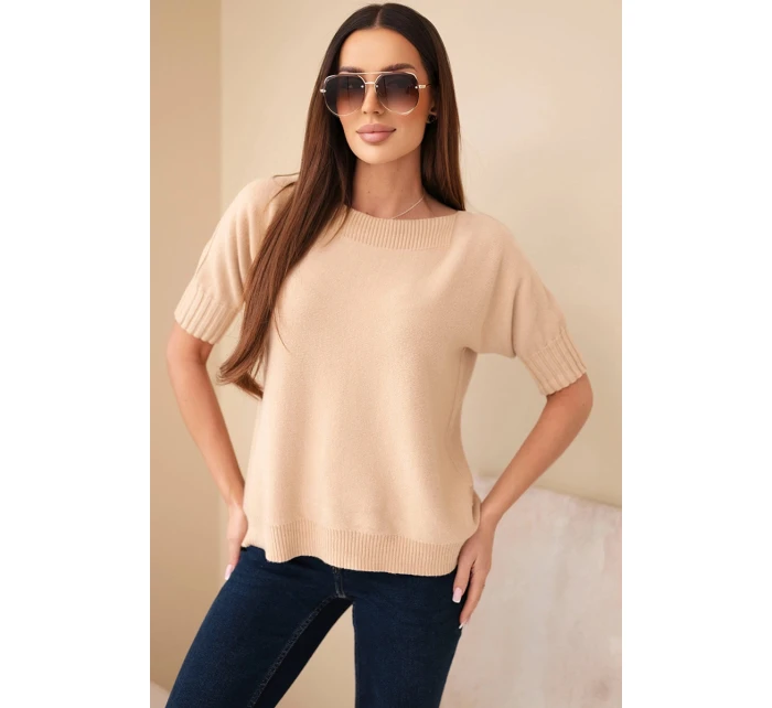 Dámský svetr z viskózy s krátkým rukávem světle camelový Dámský svetr z viskózy s krátkým rukávem světle camelový