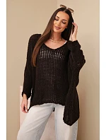 Dámský svetr model 22293694 oversize s výstřihem do V a delším zadním hnědý - K-Fashion