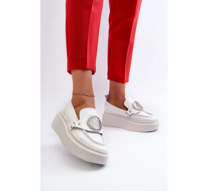 Kožené Mokasíny S Ozdobou Bílé Zazoo 3486