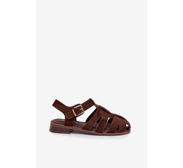 Dámské sandály s zlatým přezkou Čokoládové model 21937600 - Boto