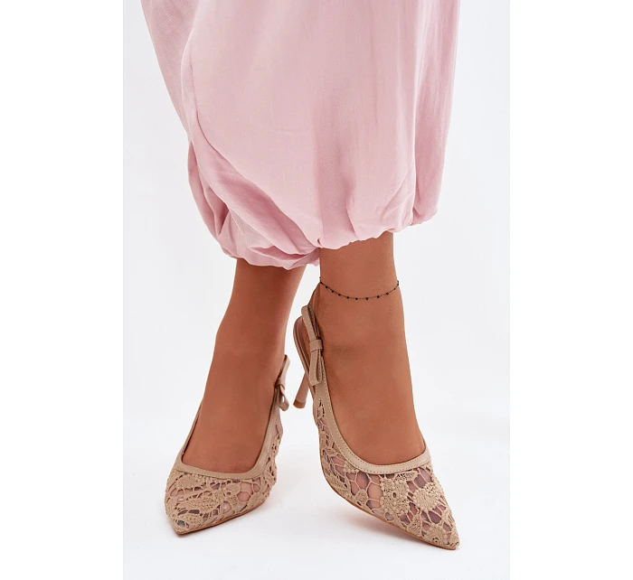Dámské sandály na podpatku s krajkou tmavě béžové Pelivelle Dámské sandály na podpatku s krajkou tmavě béžové Pelivelle