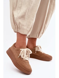 Semišové tenisky s kožíškovým šněrováním Kobbo 79655 Camel