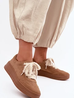 Semišové tenisky s kožíškovým šněrováním Kobbo 79655 Camel