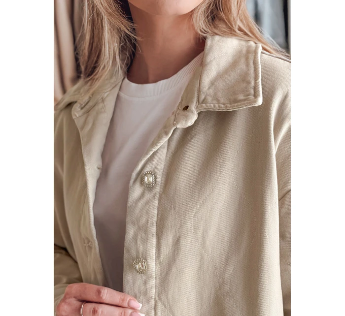 Dámská přechodná košilová bunda oversize KOSMOJACK j.beige FashionStreet TY4842