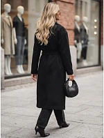 Dámský dvouřadý kabát s páskem, černý, FashionStreet NY0784 Dámský dvouřadý kabát s páskem, černý, FashionStreet NY0784