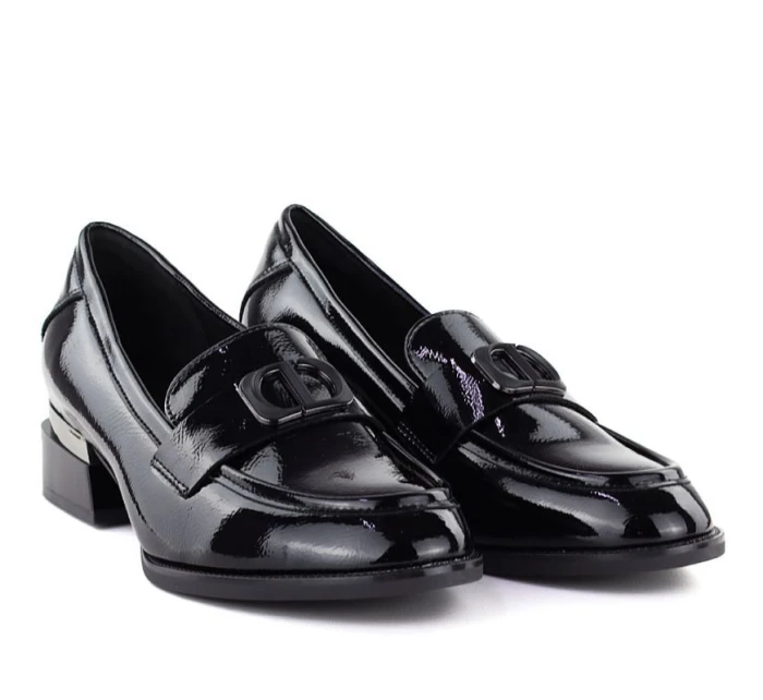 Dámské lakované polobotky s ozdobným podpatkem černé model 22015127 - VINCEZA