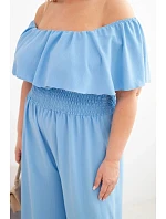 Dámský overal Plus Size s odhalenými model 22092406 s volánem a širokými nohavicemi modrý - K-Fashion