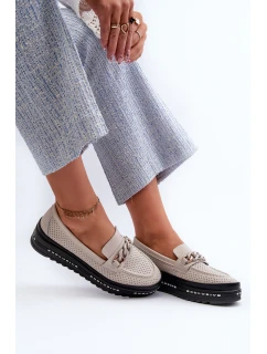 Dámské kožené mokasíny na platformě s řetízkem model 21660132 béžové - S.Barski