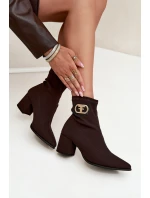 Dámské boty na podpatku se zlatým detailem Čokoládové model 21703500 - Zazoo