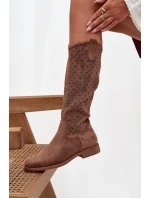 Dámské kozačky na ploché podrážce s vzorem  hnědé model 21713557 - S.Barski