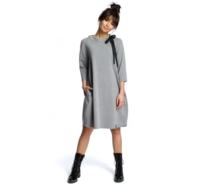 B070 Oversized šaty s páskem na zavazování - fialové