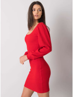 RUE PARIS Červené šaty s dlouhým rukávem