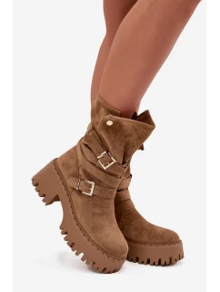 Dámské kotníkové boty na masivním podpatku Nerelisa – khaki
