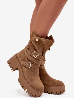Dámské kotníkové boty na masivním podpatku Nerelisa – khaki