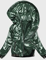 Krátká zelená dámská bunda s kapucí (B9787-10)