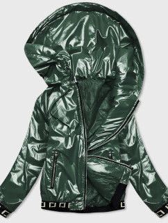 Krátká zelená dámská bunda s kapucí (B9787-10)