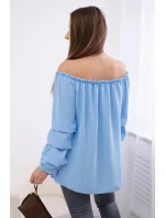 Španělská halenka s ozdobnými rukávy modrý