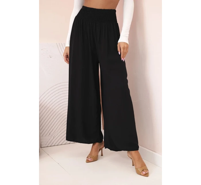 Dámské viskózové kalhoty s elastickým pasem černý
