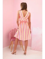 Dámské bavlněné šaty v barevných pruzích neonově růžová