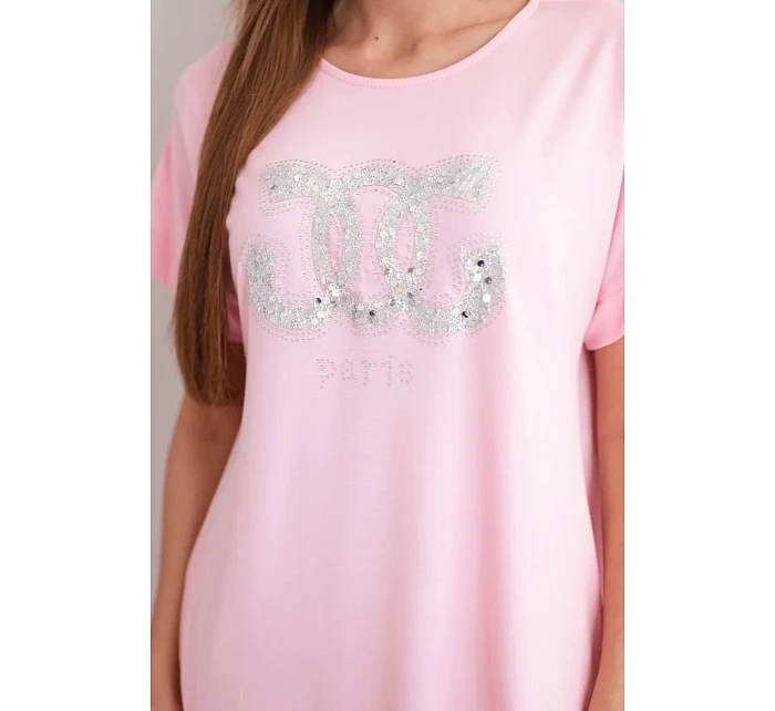 Dámské viskózové šaty s krátkým rukávem a ozdobným potiskem bonbonově růžová