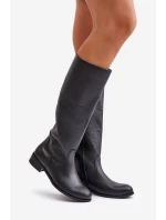 Kožené dámské kozačky do  na zip Lewski černé model 21672660 - Zazoo