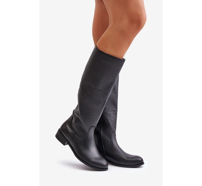 Kožené dámské kozačky do  na zip Lewski černé model 21672660 - Zazoo