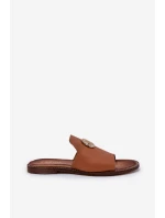 Elegantní Dámské Kožené Pantofle S Dekorací Zazoo 3008 Camel