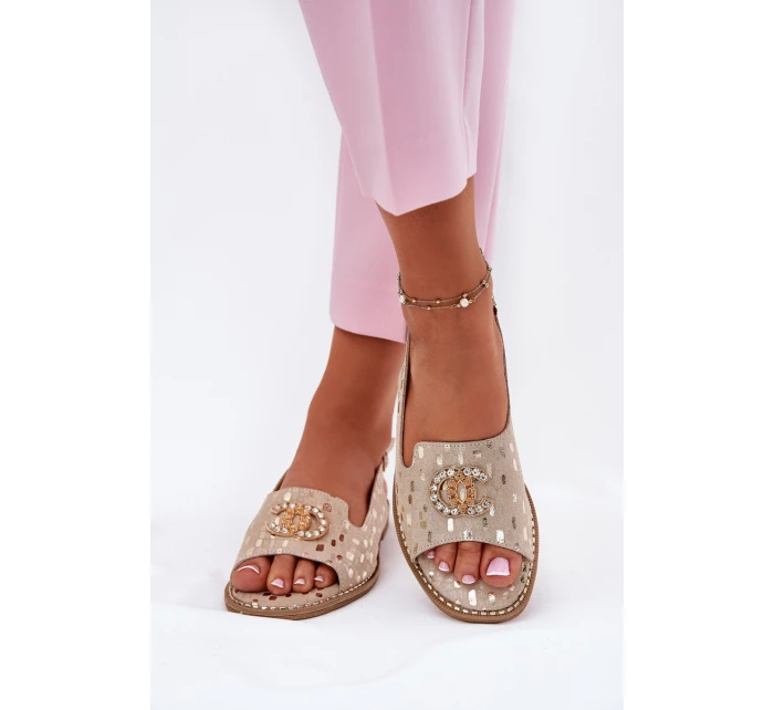 Kožené Sandály S Dekorací Na Plochém Podpatku S.Barski KV51-096 Zlaté