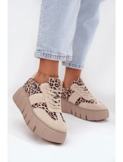 Semišové zateplené dámské tenisky na masivní platformě  béžové model 21707642 - VINCEZA
