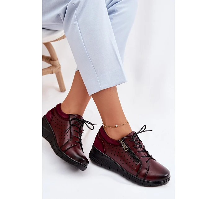 Kožené dámské polobotky na platformě model 22100874 bordó - VINCEZA