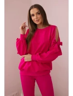 Sada mikiny s mašlí na rukávech a model 19747420 fuchsie - K-Fashion