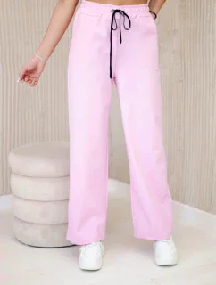 Kalhoty Punto s širokou nohavicí světle růžová