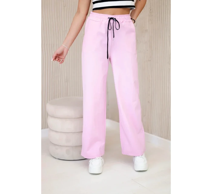 Kalhoty Punto s širokou nohavicí světle růžová