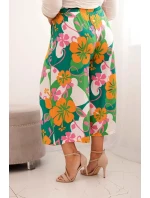 Dámské kalhoty Plus Size z viskózy s květinovým vzorem oranžová