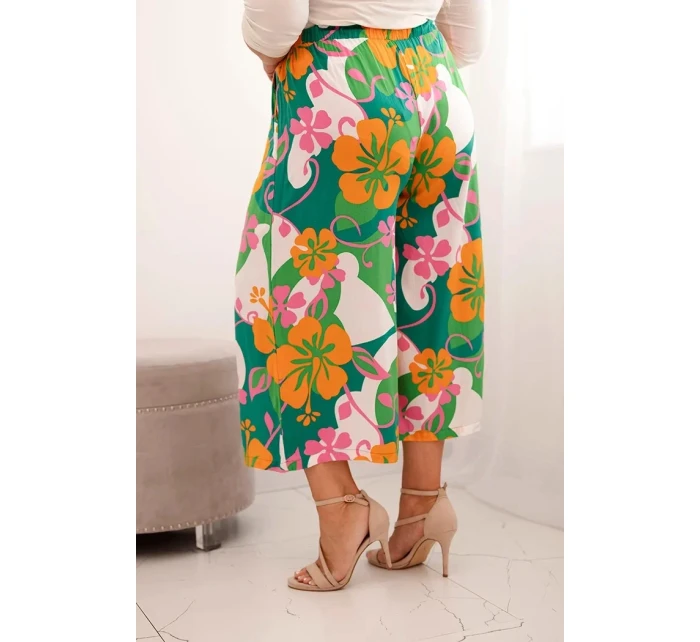 Dámské kalhoty Plus Size z viskózy s květinovým vzorem oranžová