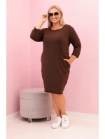 Dámská sukýnka Plus Size s bavlnou model 21908619 střihu a rukávem 3/4 hnědá - K-Fashion