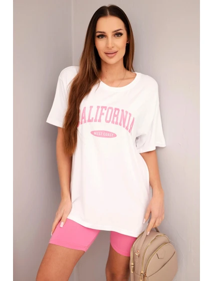 Dámská bavlněná souprava s tričkem a legínami s lampasem béžová