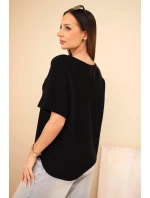 Dámský svetr s krátkým rukávem volného střihu černý