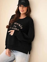 Dámská mikina máslová s výšivkou volného střihu černý