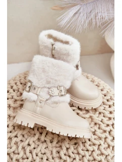 Eko Kožené Boty Pro S Kožíškem A Přezkami Béžové model 21678938 - Boto