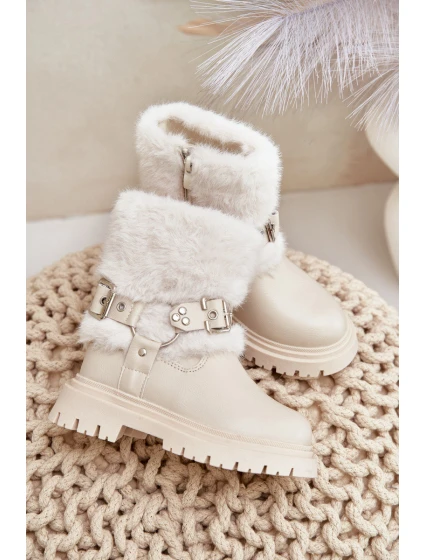 Eko Kožené Boty Pro S Kožíškem A Přezkami Béžové model 21678938 - Boto Eko Kožené Boty Pro S Kožíškem A Přezkami Béžové model 21678938 - Boto